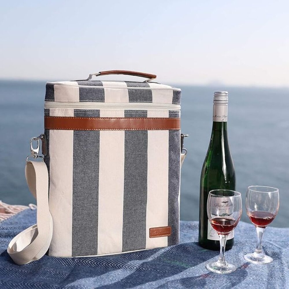 ZORMY 2 Bottle Insulated Wine Tote Cooler Bag Portable Carrier with Corkscrew